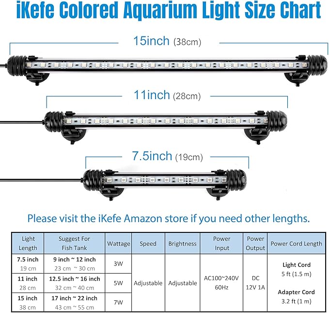 iKefe 15" Color Changing LED Fish Tank Aquarium Submersible Light with Remote/Colored Aquarium LED Tank Lights Fixture for Underwater Decorations, Plant Grow, Saltwater Freshwater Fish, KR5015