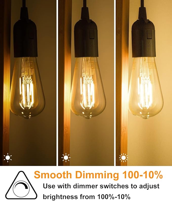 ST19 LED Bulb 6W Equivalent 60W 2700k Warm White 120V, 12 Pack Ivyemons High Output ST19 LED Bulb Dimmable, No Flicker ST 19 E26 Base Led Bulb,ST 19 LED Edison Light Bulbs for Indoor/Outdoor Lighting.