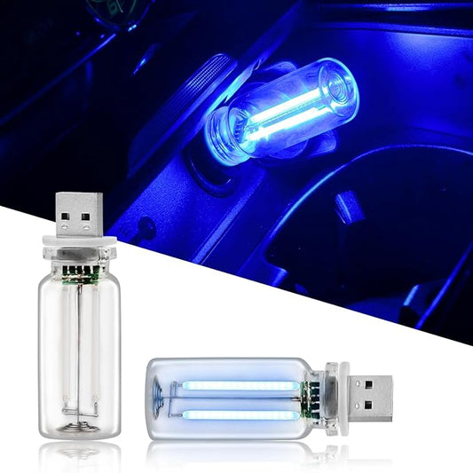 2PCS USB Lights for Car, Touch Adjustment Lights, Plug in USB Vehicle Interior Ambient Light, Mini LED Retro Bulb Glass Bottle Night Light for Camping, Holiday Decoration, Party, Bedroom (Blue)
