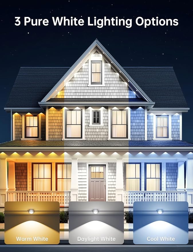 Permanent Outdoor Lights Pro, 200ft with 100 LED Smart IC+RGBCW Christmas Halloween Eaves Lights for House Daily and Holiday Decor, IP67 Waterproof, with APP & Remote Control