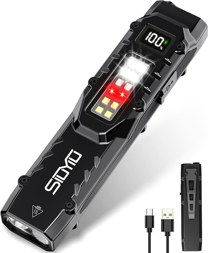 1500 Lumens EDC Flashlight, LED Small Flashlight Ultra-Slim Flat Shape Type-C Rechargeable, Mini Flashlights IPX4 Waterproof, Pocket Clip Tactical Flashlights for Camping, Emergency