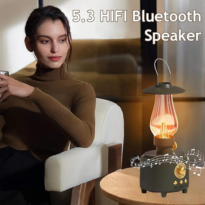 AVEKI Vintage Kerosene Table Lamp with Bluetooth Speaker, Infinitely Dimmable Rechargeable LED Lights for Bedroom, IPX4 Waterproof Bedside Lamps for Camping Party Holiday Home Decor Gift (Green)