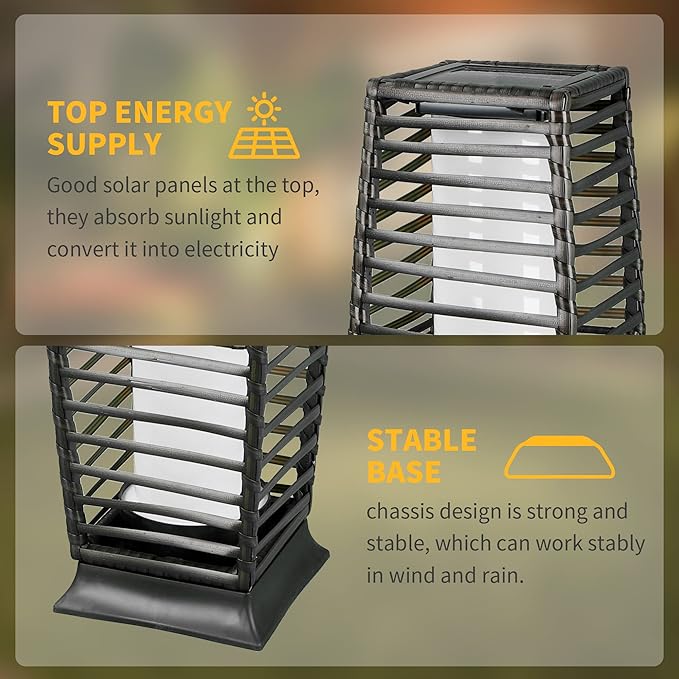 Solar Floor Lamp, Outdoor Floor Lamp, Solar Lanterns Waterproof, Solar Powered Resin Wicker Outdoor Lamp, Weather-Resistant Rattan Deck Light for Porch, Garden, Patio, Deck