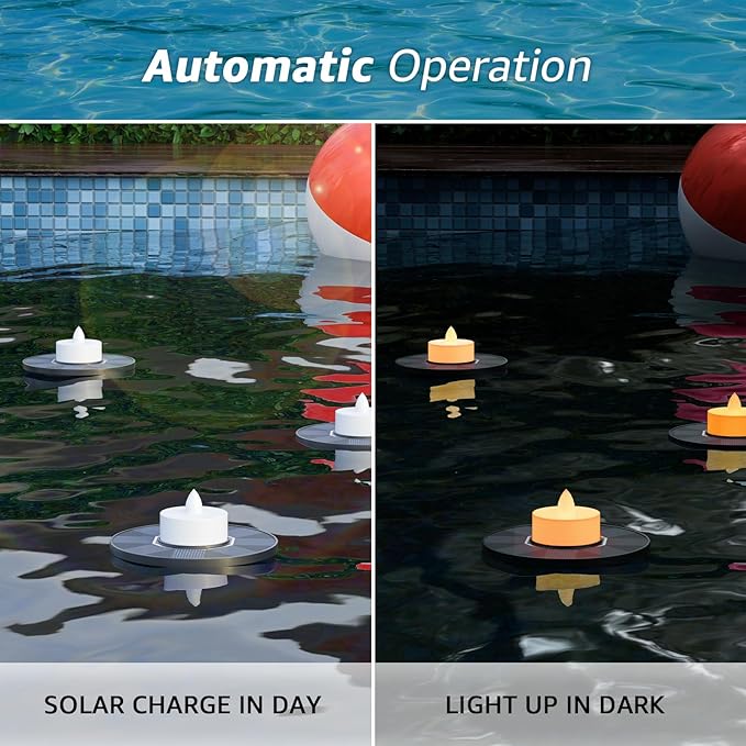 Solar Floating Pool Lights, 5-Pack Solar-Powered Float Candles Lamps Tea Light for Pond Party Garden Backyard Outdoor Decor