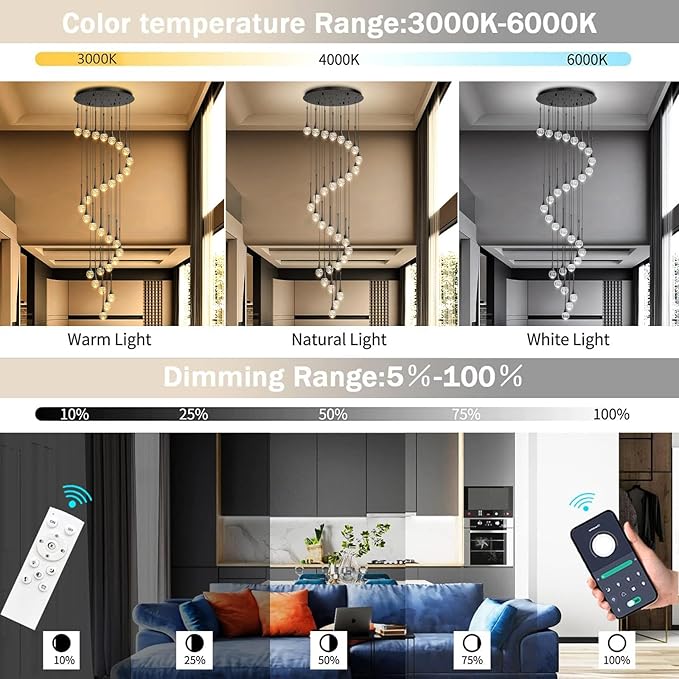 30 Light Modern Glam Crystal Chandelier for High Ceiling LED Dimmable Ceiling Pendant Light Staircase Foyer Enterway Living Room Chandelier Lighting Antique Black