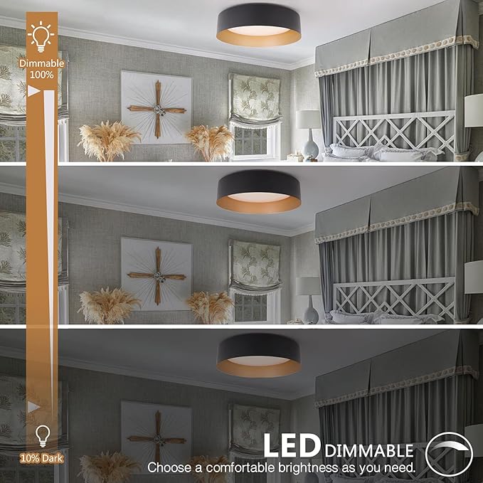 Bargeni Flush Mount Ceiling Light,12.5 inch LED Ceiling Light Fixture,Matte Black with Gold Inside,3000K/Warm White/18W(100w Equiv.),Dimmable Outdoor Lighting Fixtures Ceiling for Bedroom and Hallway