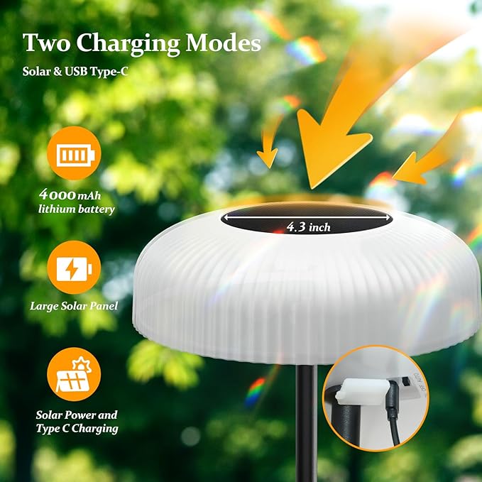M KARMATER Solar Outdoor Floor Lamp for Patio,IP65 Waterproof Cordless Standing Lamp with Remote Control & Touch Sensor, Tall Rechargeable Ambient Light for Porch Garden & Living Room,Warm/White,USB-C