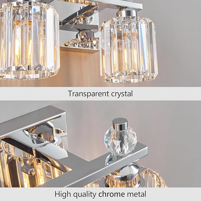 Bathroom Vanity Lights 2-Light Chrome Modern Crystal Vanity Light Fixtures Over Mirror Crystal Bathroom Vanity Lighting Fixtures