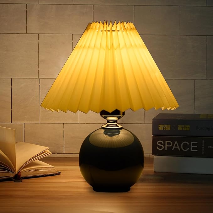 Korean Pleated Table Lamp Ins DIY Ceramic Table Lamps for Living Room Home Deco Cute Lamp with Tricolor Led Bulb Beside Lamp…
