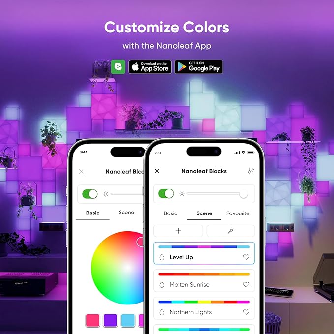Nanoleaf Smart LED Light Panels 6 Pack, Blocks Squares Wall Lights with Music Sync, WiFi Smarter Kit RGBW Gaming Lights Compatible with Alexa, DIY Wall Decor Light for Bedroom