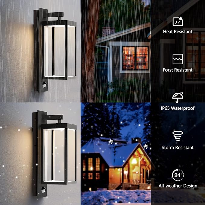 Lustrlach Upgraded Motion Sensor Outdoor Wall Light, 15” Porch Light Outdoor Wall Sconce Lantern, Exterior Lighting Fixture Wall Mount, Outside Light for House Garage Patio Front Door