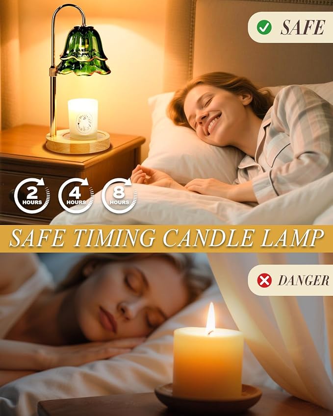 Flower Candle Warmer Lamp with Timer Dimmable Green, Adjustable Height Candle Warming Light, Wax Melt Warmer Candle Lamp for Jar Candles, Birthday Housewarming Gifts for Women Mom