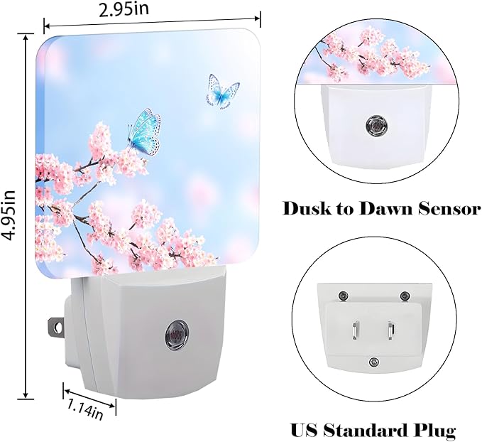 Groovy Butterfly and Flower Night Light,Plug Into Wall for Boys Girls Bedroom Decorative Square Night Light Lamp 0.5w Sleep Friendly