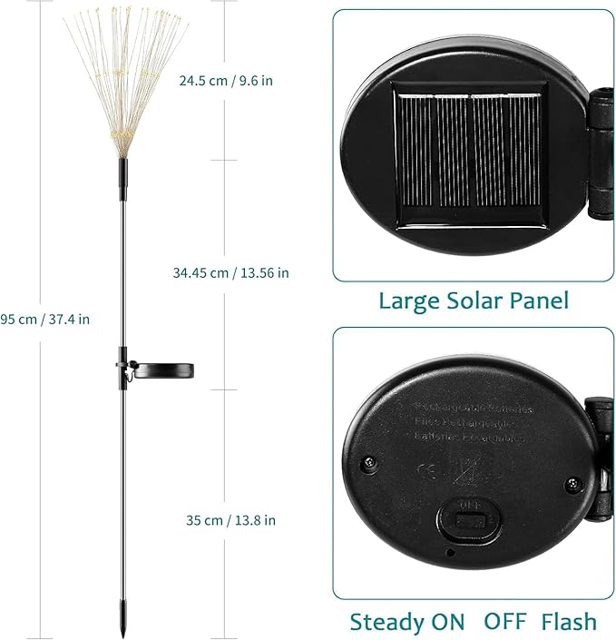 JJGoo Solar Firework Lights, 2 Pack 150 LEDs 2 Lighting Modes Solar Lights Outdoor Waterproof for Garden Patio Walkway Pathway Party Wedding Christmas Decorative - Mixed Color