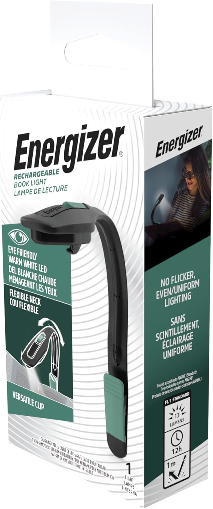 Energizer Flex-R LED Rechargeable Book Lights for Reading at Night, Reading Light with Warm LED Color, Long-Lasting and Lightweight Reading Lamp