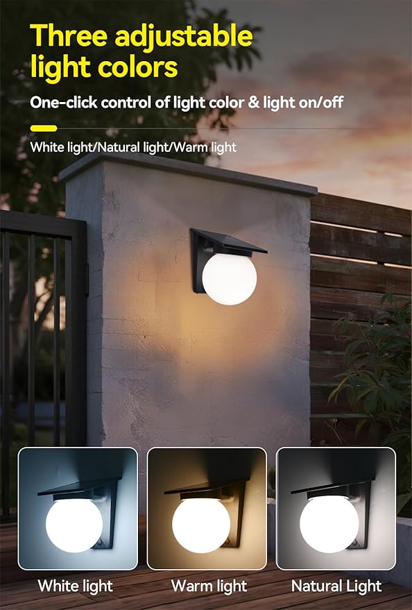 Solar Porch Lights Outdoor, Dusk to Dawn Solar Wall Lights Outdoor Ip65 Waterproof, 3 Color, 3600mAh Wall Lanterns for Patio, Garage, Entryway, Garden