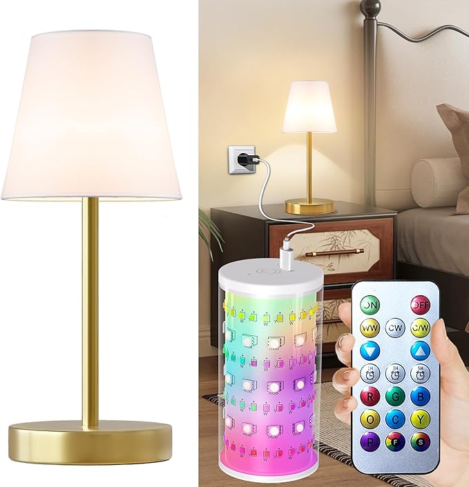 1 Pack Cordless Table Lamp Rechargeable, 10000 mAh Portable LED Battery Operated Lamp with Remote Control, 10 Colors Dimmable Touch Desk Light with Timer for Bedside Night Light Outdoor Patio Camping