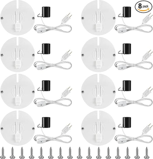 Meonum 8 Set Blow Mold Light Kit Replacement, E27 E26 Single Light Cord Kit with Switch Fuse Plug, for Indoor Outdoor Halloween Christmas Village House Craft Decorations and Salt Lamp