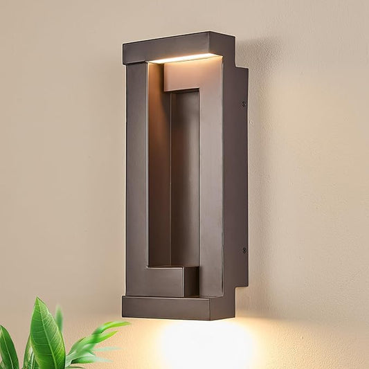 Modern Outdoor LED Wall Lights, 15" H Outside Art Wall Sconce, Bronze Wall Mount Fixture with Integrated LED 24W 2200LM 3000K, IP65 Waterproof Exterior Lamp for House, Porch, Garage