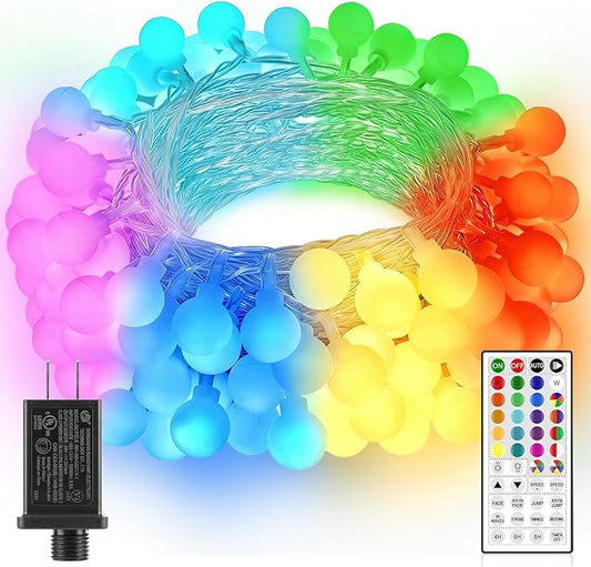 OMIKA 33FT Connectable Globe String Lights Indoor, 24 Color Changing Fairy Lights Plug in with Remote, 60 LEDs 128 Modes Christmas Lights Outdoor Waterproof for Tent Camping Bedroom Party Xmas Decor