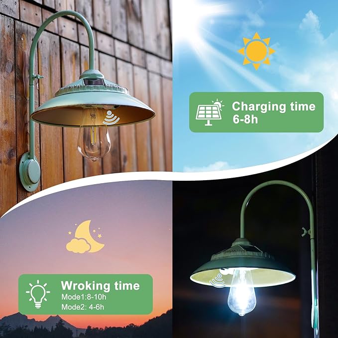 Solar Motion Sensor Lights Outdoor - Waterproof Wireless with Motion Sensor, Solar Barn Lights Outdoor Rustic Sconce Lights for Patio Yard Garage Chicken Coop & Shed Farmhouse（Mint Green）