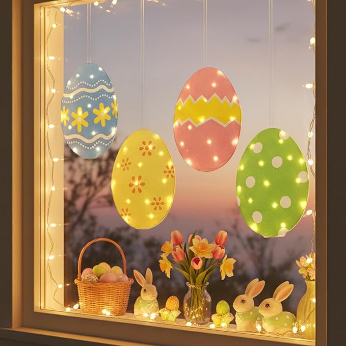 EAMBRITE Easter Decorations Outdoor Easter Egg Lights, Lighted Large Eggs Stake/Hanging/Table with Timer for Yard Signs, Window, Home, Pathway, Lawn, Garden, Spring, Indoor Outside Decor