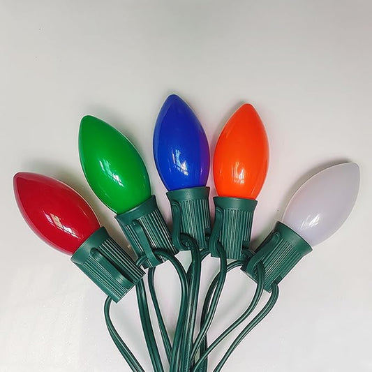 C9 Multicolor Vintage Christmas Lights, 25Ft with 25 Multicolor Ceramic Bulbs, Outdoor Christmas Lights for Patio, Roofline, Wedding, Party Decorations