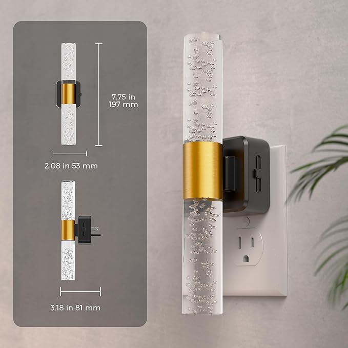 L LOHAS LED Amber Night Light, Bubble Acrylic Night Lights Plug into Wall, 180° Rotating Nightlights, Yellow Nightlights Dimmable, Light Sensor, Sleep Light for Kids Bedroom Bathroom Hallway, 2-Pack