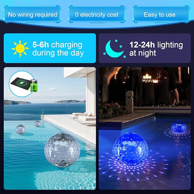 Solar Floating Pool Light – Color-Changing LED Light for Pools, Ponds, Gardens & More | Waterproof & Rechargeable for Pools, Ponds, Spas, Fountains, Patios Nighttime Ambiance