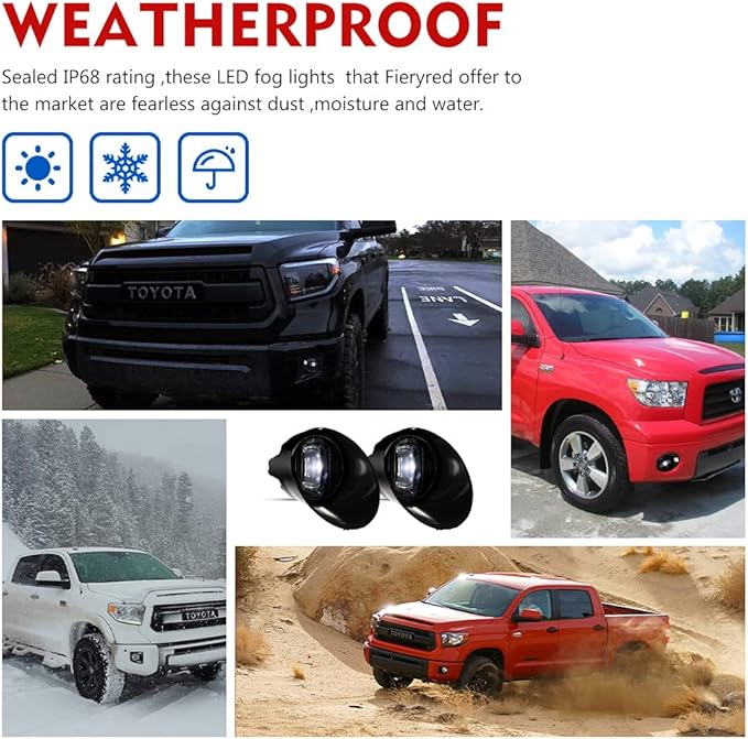 FIERYRED Fog Light with LED Bulbs For Tundra 2007-2013,Sequoia 2008-2011,100% OEM Bumper Driving Fog Light Clear Lens,IP68 Waterproof