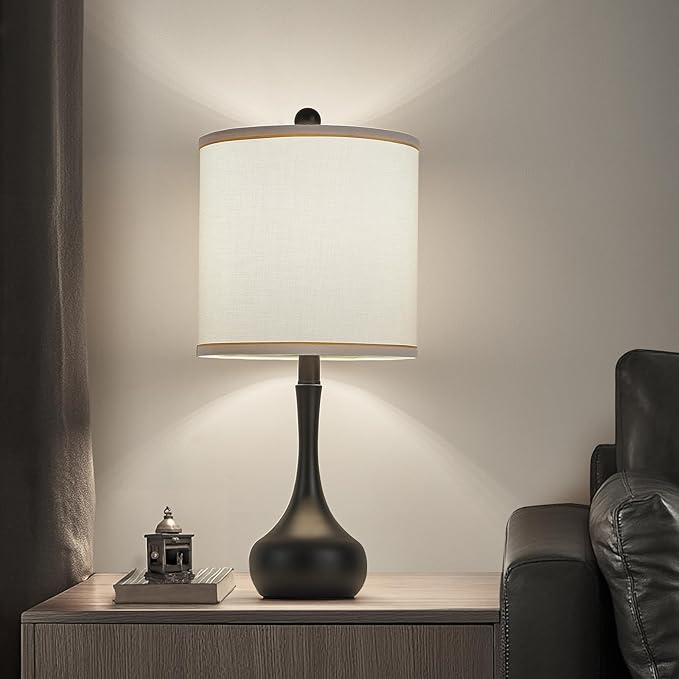 23" Black Metal Modern Table Lamp Set of 2,Farmhouse Bedside Lamps for Living Room, 3 Color Temperature Rustic Table Lamps for Bedroom, Night Stands, Dorm,Office, Home Décor(Bulb Included)