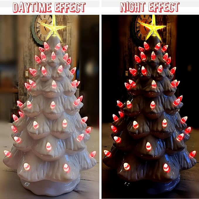 Ceramic Christmas Tree Replacement Lights Bulbs, Pink Medium Twist Plastics Pegs Ornaments for Ceramic Tree(87 Bulbs＆ 3 Topper Star)