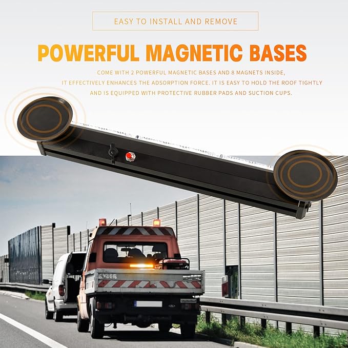 BooYu 14.8" Blue Battery Powered Police Firefighter Emergency Strobe Lights Bar for Trucks/Vehicles Rechargeable Wireless Rooftop Mini Hazard Flashing LED Beacon Warning Light w/Magnetic Base