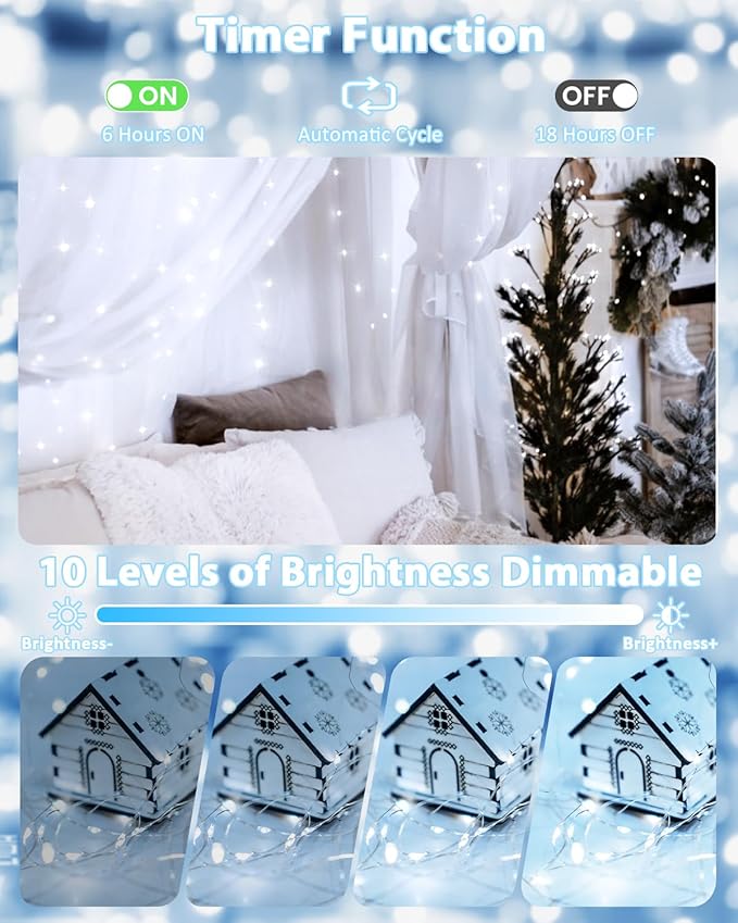 2 Pack 200LED Christmas Battery Operated Fairy Lights with Remote, 8 Modes String Lights with Timer, Dimmable, Memory Function, Waterproof Twinkle Lights for Outdoor Indoor Christmas Decor(Cool White)