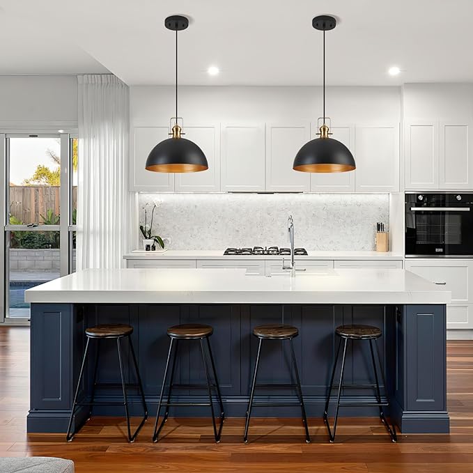 18 Inch Large Pendant Lights for Kitchen Island Matte Blacks Farmhouse Pendant Light fixtures Adjustable Height Dome Hanging Light for Dinning Room Bedroom Hallway,1 Pack