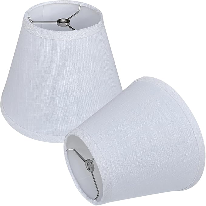 TOOTOO STAR Small Lamp Shades Set of 2, 5x9x7 Inch White Small Lamp Shade for Table Lamps Replacement, Handmade Linen Spider Mount