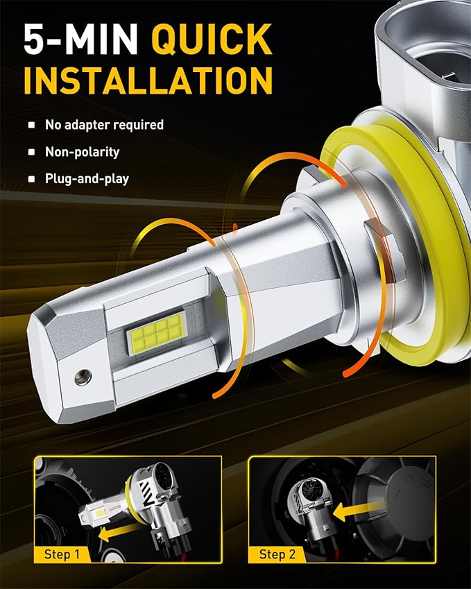 AUXITO H11 LED Bulb, 900% Brighter, 3 Min Quick Install, 20 Years Lifespan, No Flicker, 99% Compatibility Fog Lights, Pack of 2