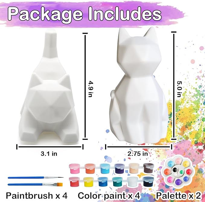 Goody King Paint Your Own Cat Lamp Art Kit 2pcs, DIY Night Light, Arts & Crafts for Kids Ages 8-12, Painting Kit for Girls Boys Age 4 5 6 7 8+, Art Supplies Cat Craft Gift for Birthday, Party