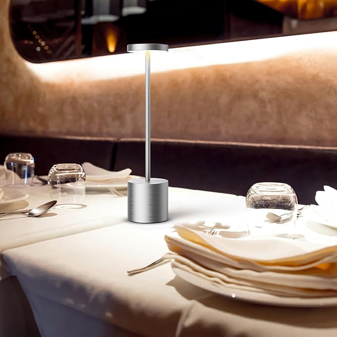 SAKRINGT Cordless Table Lamps Rechargeable,6000mAh Portable Battery Operated LED Table Light for Restaurant Outdoor 2 Pack Silver