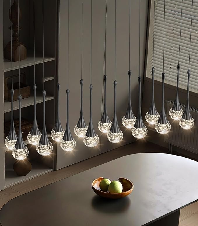 16 Lights Modern Glam Crystal Chandelier for High Ceiling LED Dimmable Pendant Light for Staircase Foyer Enterway Living Room Chandelier Lighting Black