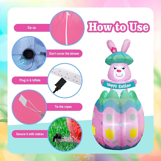 [ Pop Up and Down ] 6FT Tall Easter Inflatables Bunny Popping Out of Egg Outdoor Decoration, Blow Up Bunny Inflatables Built-in 4 LEDs for Easter Outdoor Indoor Yard Garden Lawn Decor