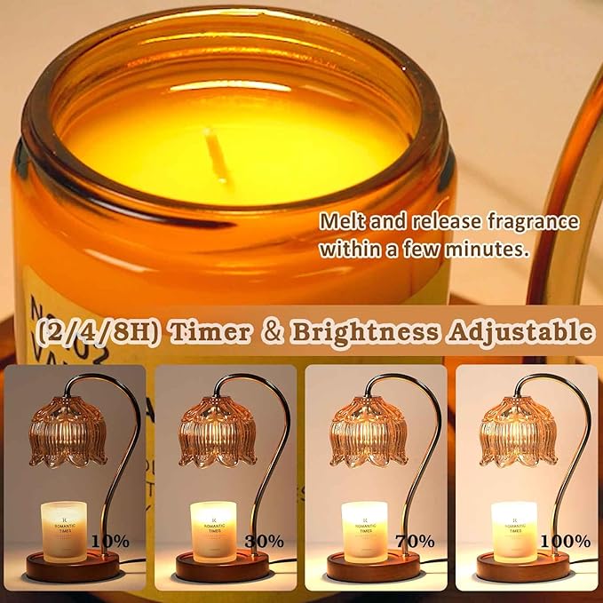 Flower Candle Warmer Lamp with Timer, Dimmable Candle Lamp Warmer, Mothers Day Birthday Gift for Women Her Mom, House Warming for New Home Decor, Lotus Wax Warmer for Yankee Candles
