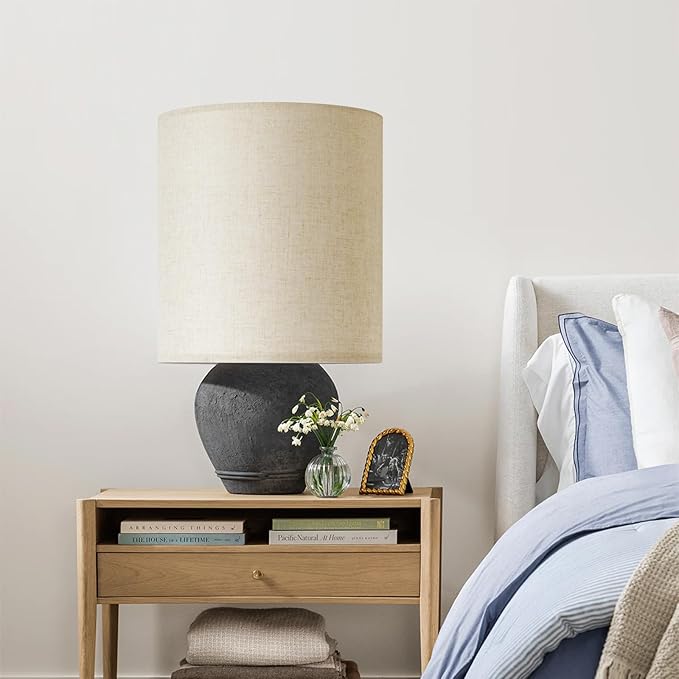 Beige Linen Tall Drum Lampshade, 11" Top x 11" Bottom x 12" High Lamp Shade, Lamp Shade Replacement for Table and Floor Lamps, Pendant Light，Handcrafted Lampshade，Easy Assembly