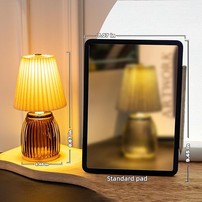 MJ Cordless Lamps with Timer 8.7 in High Battery Operated Pleated Lamp Shade for Home Decor Emergency Battery Powered Small Lamps for Livingroom Bedroom Home Decor Beige