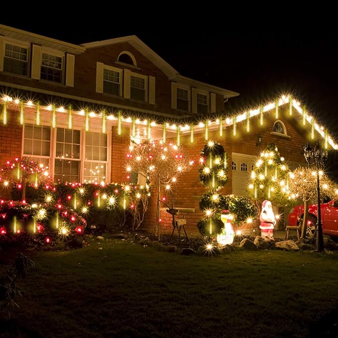 Christmas Lights Outdoor, Meteor Shower Falling 12 inch 8 Tubes Icicle Snow Raindrop Lights for Xmas Tree Holiday Party Decoration, UL Plug, Wram White