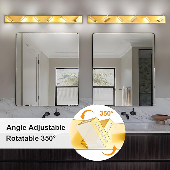 48-Inch 6-Light LED Modern Gold Bathroom Vanity Light Fixtures Over Mirror, Bathroom Lighting Fixtures with Cool White 6000K, Vanity Wall Lights for Bath Restroom Powder Room