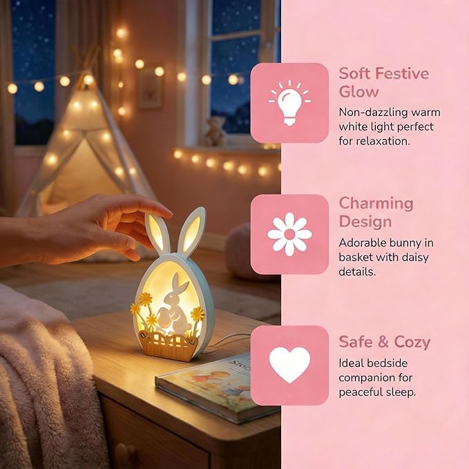 Easter Bunny Night Light - Pastel Glow USB Rabbit Lamp, Soft LED Bunny Decor for Easter Table, Home & Indoor Festive Decorations, Cute Spring Gift (Blue)
