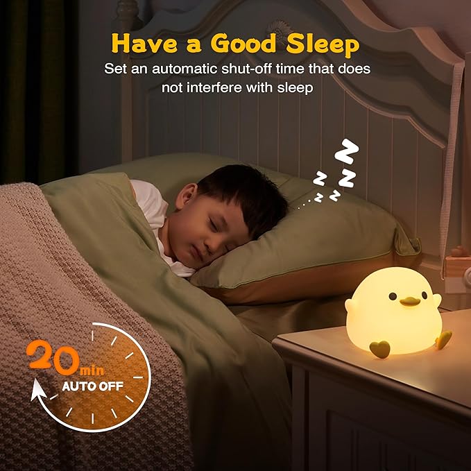 Duck Night Light, LED Cute Silicone Nursery Nightlight for Kids, DoDo Duck lamp Rechargeable Touch Bedside Lamp with 20 Minutes Timer for Breastfeeding, Funny Decor, Xmas Birthday Gifts