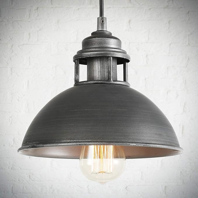 LOG BARN Pendant Lighting with Cutouts on Top, Industrial Silver Brushed Pendant Light for Kitchen Island, Dining Room and Bedroom