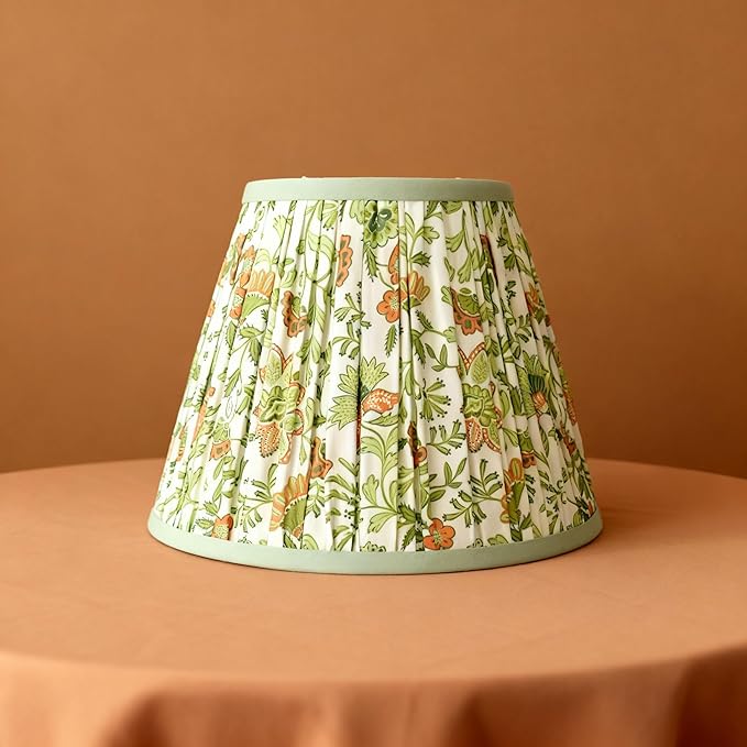 Lamp Shades Set of 2, 5" Top x 9" Bottom x 7" Slant Chandelier Shades Gingham Ruffle Scallop Lampshades for Vintage Farmhouse Cottagecore Table Bedroom Home Decor (Green Floral)